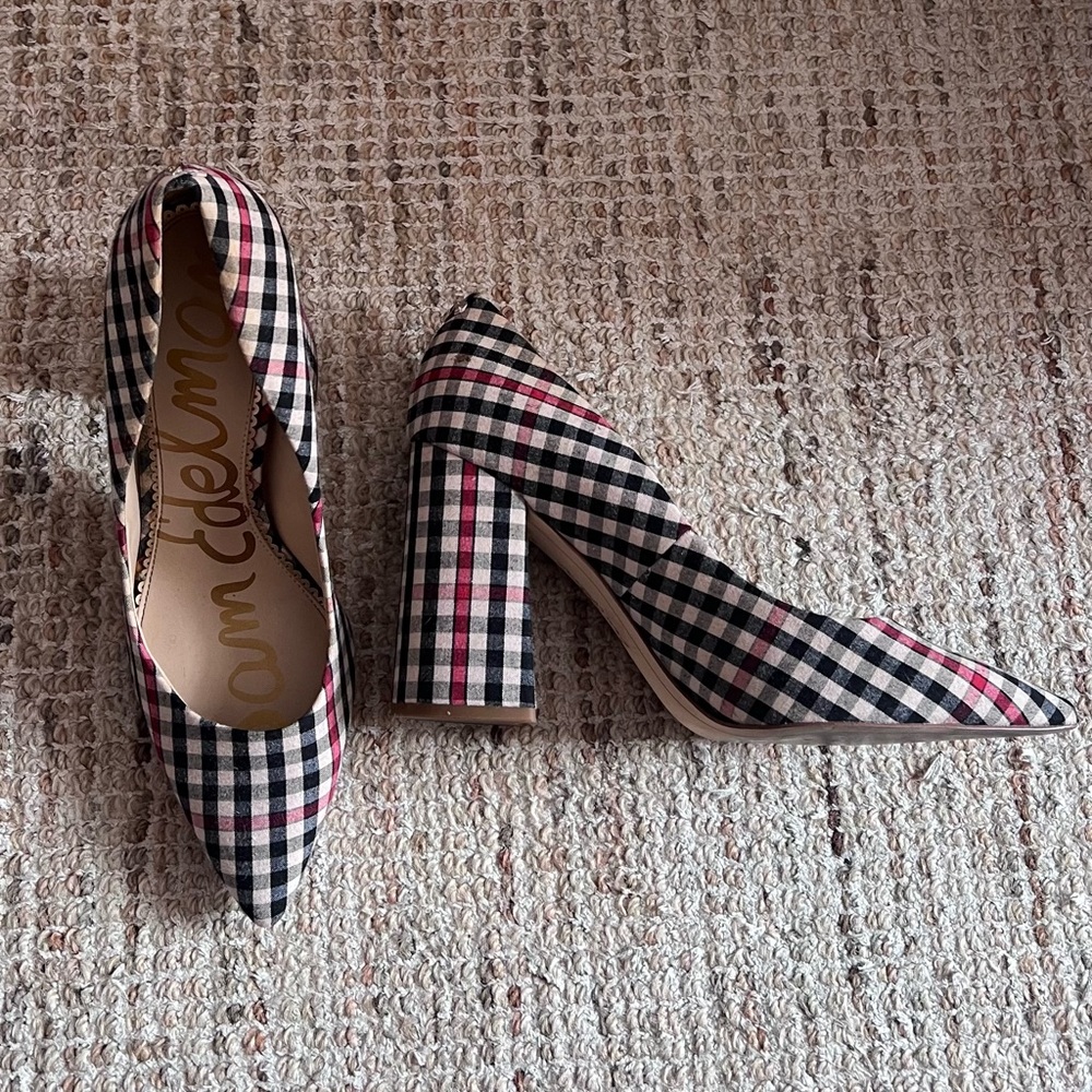 Sam Edelman Black and Red Checkered Heels